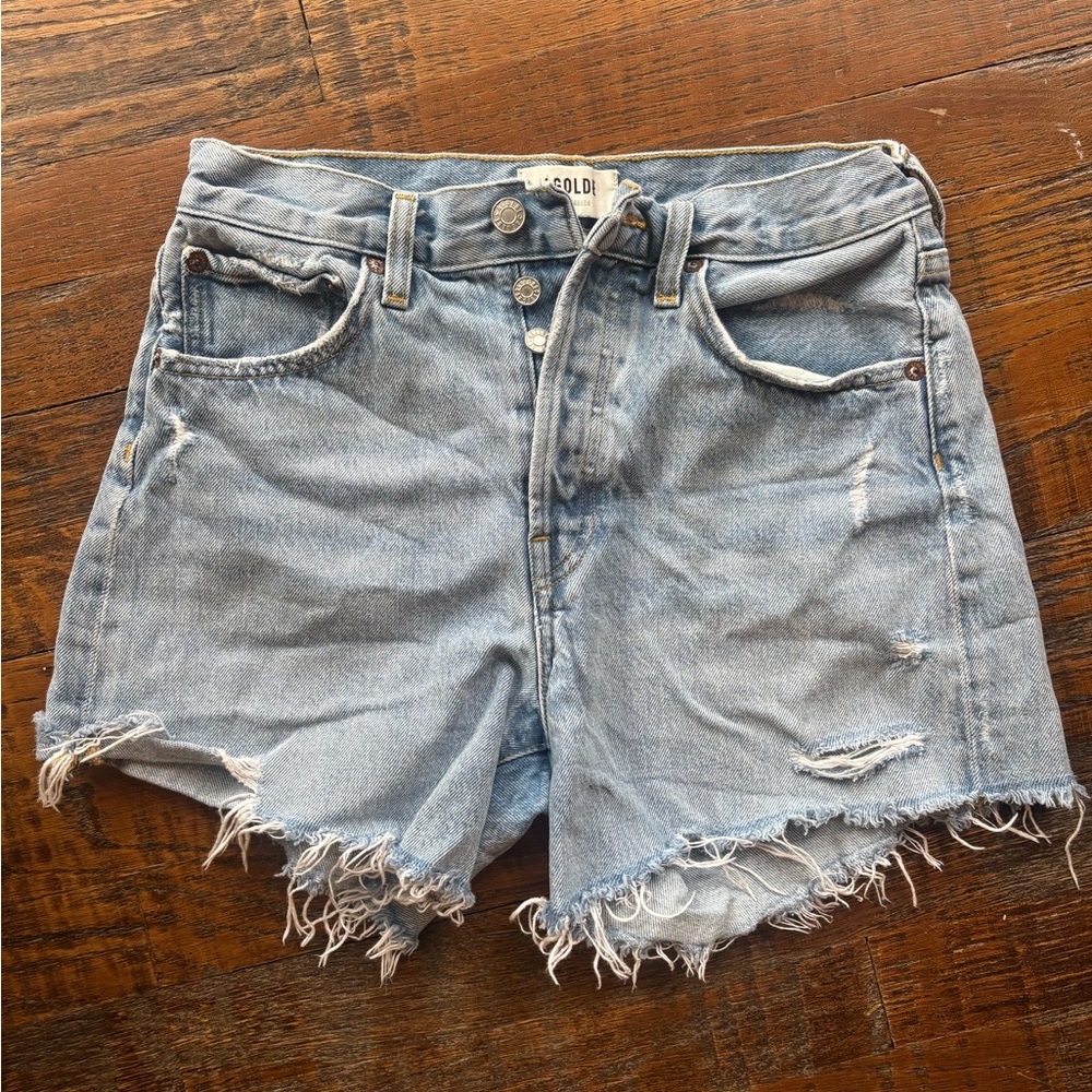 Agolde Frayed Hem Jean Shorts - Light Blue